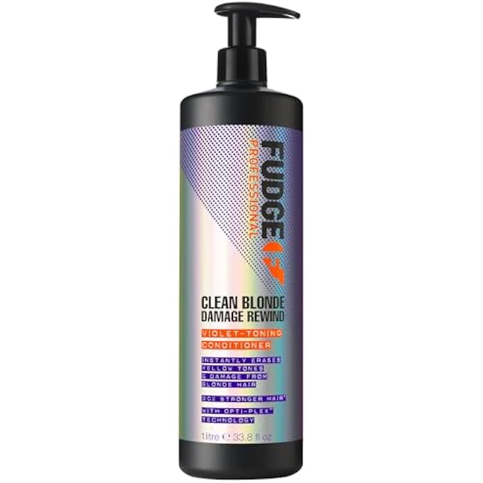 Fudge PROFESSIONAL CLEAN BLONDE DAMAGE REWIND CONDITIONER, BULK SIZE, INTENSE PURPLE TONING FOR BLONDE HAIR, BOND REPAIR TECHNOLOGY, SULFATE FREE, 1 LITRE - Image 1